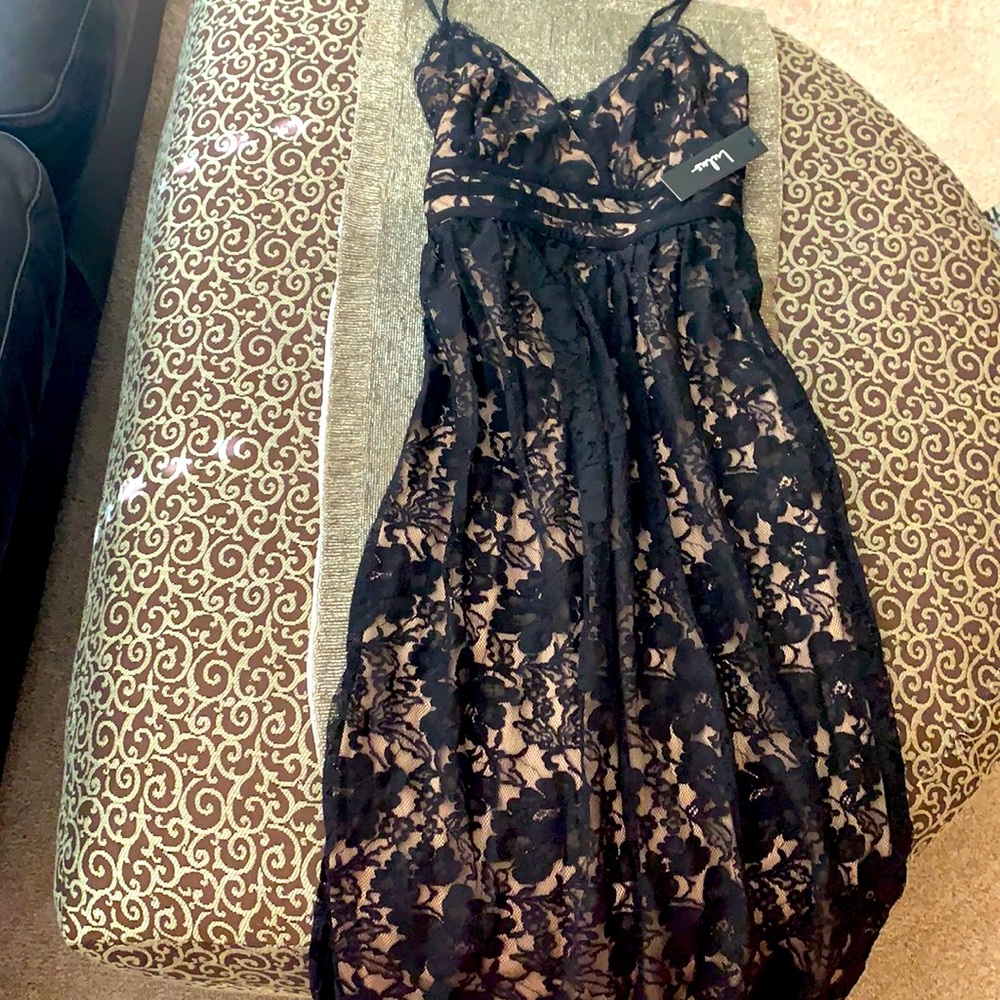 Lulu’s mis length lace overlay dress